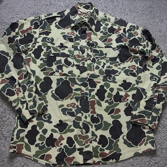 Vintage Walls Duck Camo Button Up Shirt Sz Men's L USA Made Hunting Fishing 80s - Picture 2 of 6